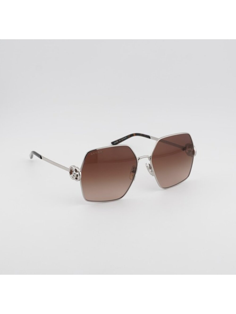 Gucci GG2163S 003 Sunglasses Silver Square Frame, Brown Gradient Lenses - Picture 5 of 10